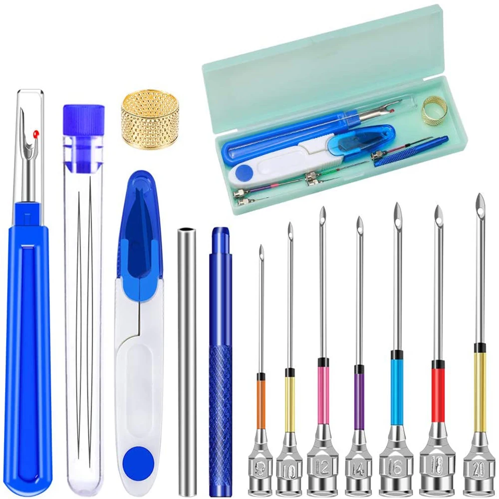 

LMDZ Embroidery Punch Needle Kit, 16 Pcs Punch Needle Tool, Punch Needle Supplies with Embroidery Tools, 2 Sizes Beading Needle