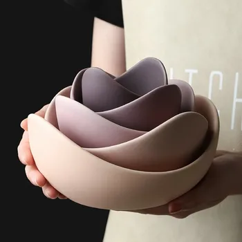 

Lotus Ceramic Bowl Dishes And Plates Sets Creative Fruit Plate Simple Zen Decor Storage Fruit 3/4/5pcs Set Ceramic Dinner MJ918