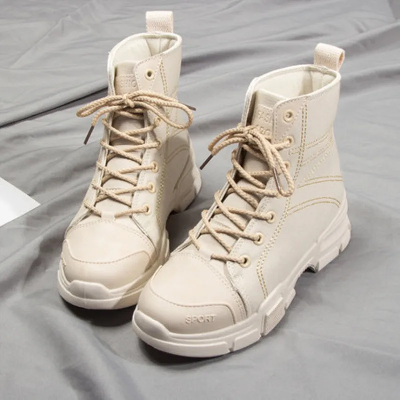 

2019 HOT Autumn Women Boots Casual Canvas Shoes Woman Flats Solid Ankle Boots Fashion Platform Shoes Woman Lace up Martin Boots