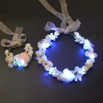 

Glow LED Party Wedding Beach Wreath Garland Wristband Flower Bride Decor Party Props Boho Floral Light Crown Headband Headpieces