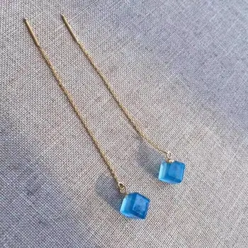 

D305 Fine Jewelry 14K Gold Nature Aquamarine Gemstones Earrings for Women Fine Female's Earrings