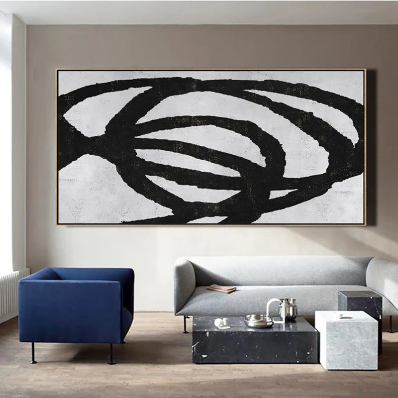 

Large Geometric Art Horizontal Painting Wall Art Art Oil Painting On Canvas Painting Modern Art Black White Minimalist