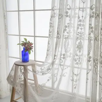 

European Style White Embroidery Flower Screens Tulle Sheer for Bedroom Living Room Soft Hand Feeling Windows Curtain Customized