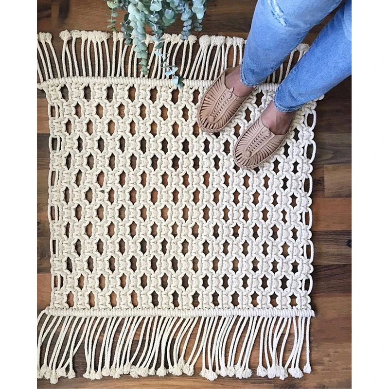 

Macrame Rug Area Rugs Nordic White Handmade Floor Carpet Photography Background Table Mat Holiday Christmas Decor for Hotel Home