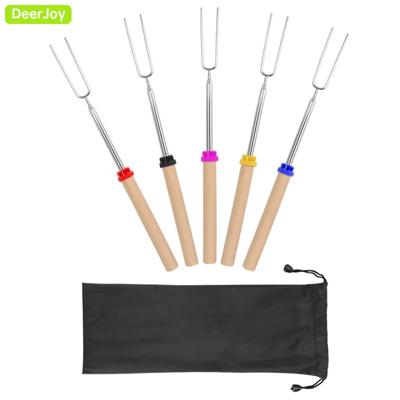 

Marshmallow Roasting Sticks with Wooden Handle Extendable Forks Set of 5Pcs Telescoping Smores Skewers for Campfire Firepit