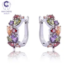 HanCheng новые модные роскошные геометрические u-образные AAA циркониевые драгоценные камни покрытые серебром серьги-гвоздики для женщин ювелирные изделия brincos bijoux