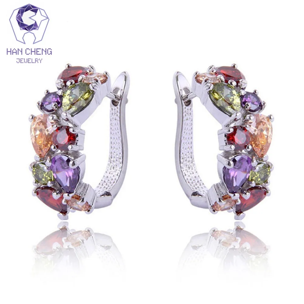 

HanCheng New Fashion Luxury Geometric U Shape AAA Zircon Gem Stone Plated Silver Stud Earrings For Women Jewelry brincos bijoux