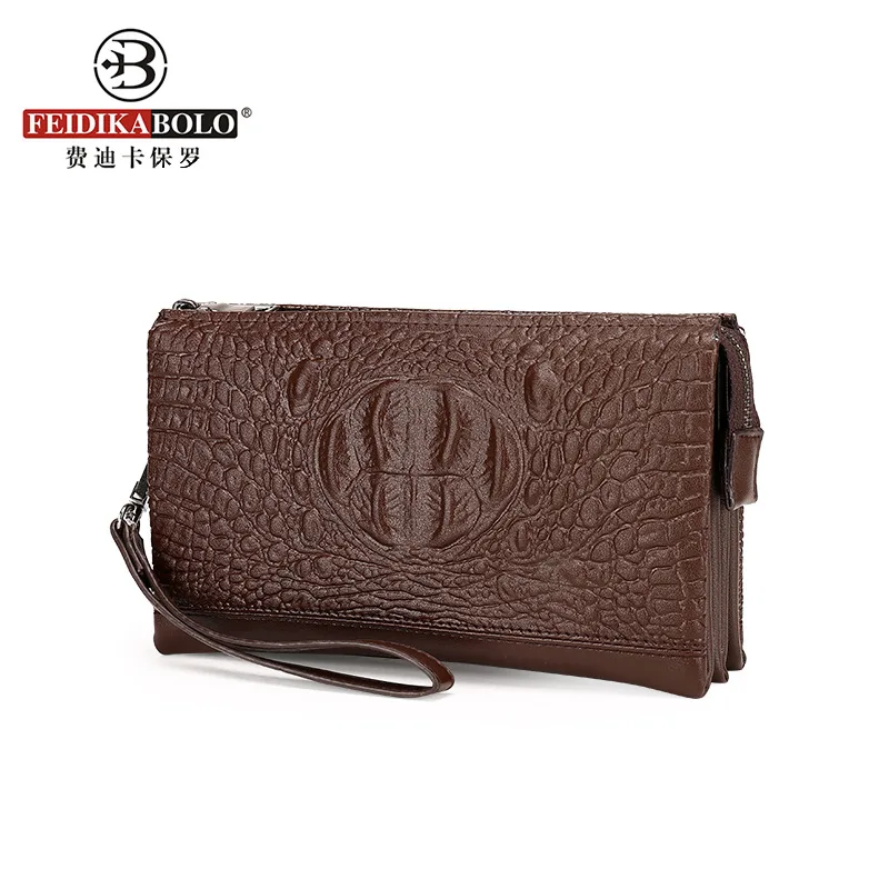 

2019 Autumn And Winter New Style Crocodile Pattern Handbag Men's Business Zipper Large Capacity Handbag MEN'S Wallet Clutch Bag