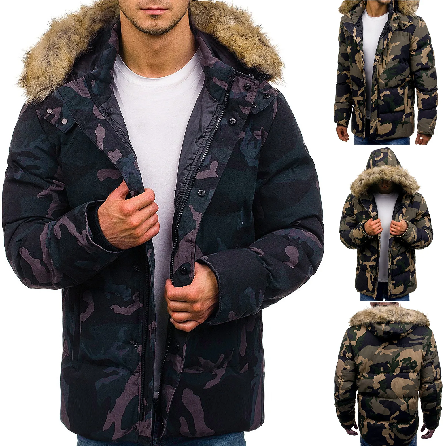 AliExpress для мужчин, Европа и Америка, модное толстое пуховое хлопковое камуфляжное пальто