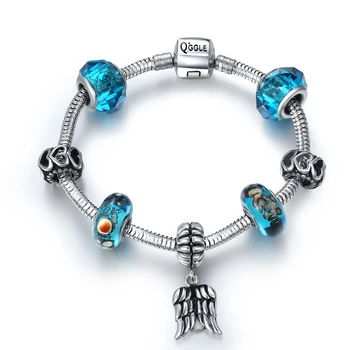 

Viennois Antique Silver Color Charm Blue Beads Bracelet & Bangle With Women Wedding Stainless Steel Jewelry 2020