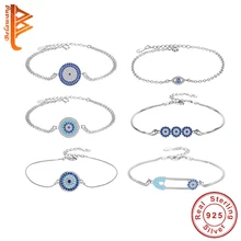 Подлинное 925 пробы серебро, роскошный, для счастливых рука Злой Глаз мерцающие кубический циркон браслет дружбы для Для женщин Юбилей подарок
