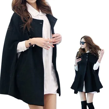 

Women Sleeveless Loose Casual Cloak Coat Autumn Winter Long Woolen Warm Coat Lady Shawl Cape