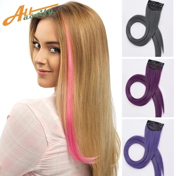 

ALL Colored Synthetic Hair Extensions Long Straight One Clip In One Piece Strips Rainbow Highlight Hair Piece For Women 22 Inch
