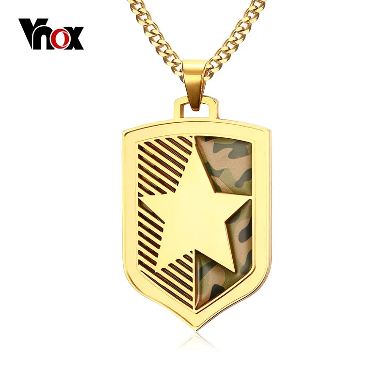 Vnox Gold-color Five-pointed Star Mens Necklace Camouflage Necklaces &amp Pendants Punk Shield for Men Jewelry | Украшения и