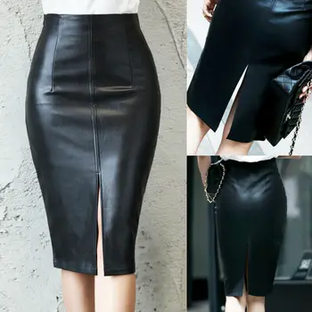 

Women's Sexy PU Leather Skirt Bandage Bodycon Vintage High Waist Pencil Skirts