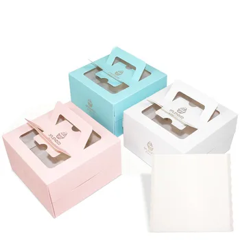 

Square Paper Cake Box With Handle Mousse Packing Cake Box Transparent Window Dessert Cup Favors Boxes Supplies 5PCS