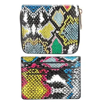 

Women Small Purse PU Leather Soft Square Short Wallet Snake Printing Zipper Multi-function Money Card Portable Bags