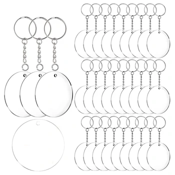 

Acrylic Keychain Blanks, 60 Pcs 2 Inch Diameter Round Acrylic Clear Discs Circles with Metal Split Key Chain Rings