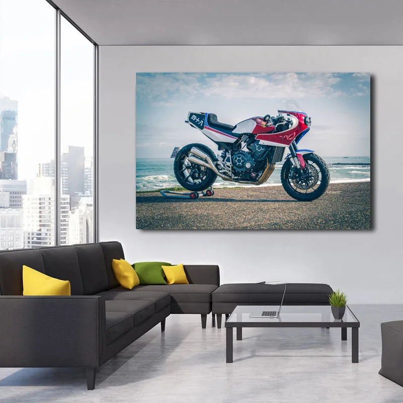 Современные художественные плакаты и принты Honda CB1000R спортивный велосипед мотоцикл Пляж океан Настенная картина холст живопись Декор для гостиной