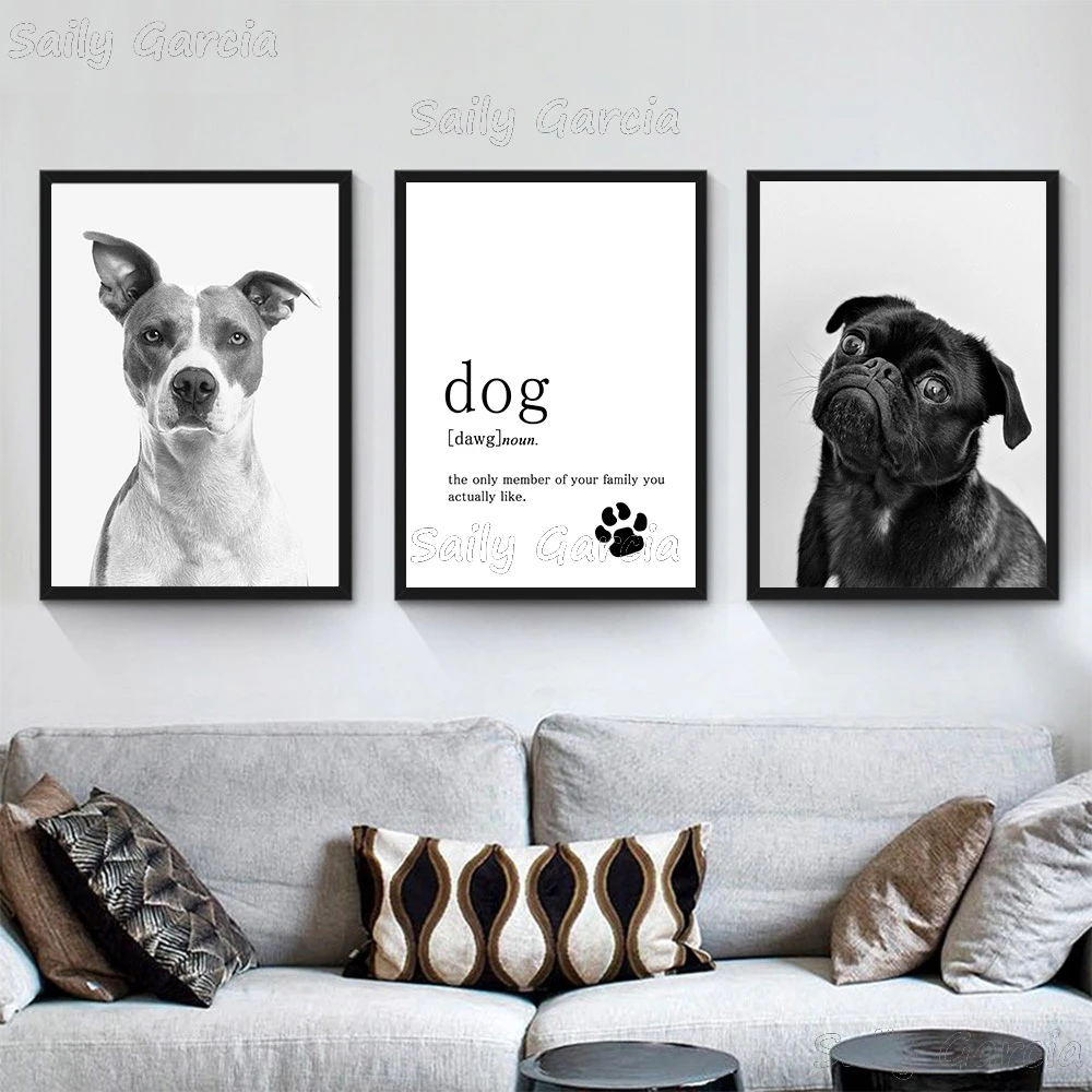 black and white dog wall art