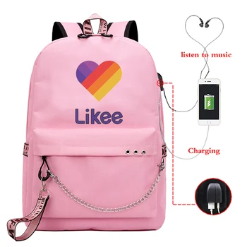 

Likee Backpack USB Charging LIKEE Video App Laptop Backpack Teenage Girls School Bags Russian Styles Zipper Book Bag Students