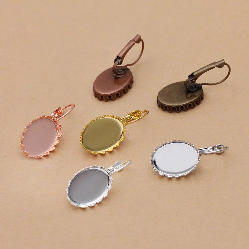 

40p Clip Hook Earrings Findings Settings Blanks 13x18mm Oval Crown Bezel Resin Cabochon Base French Ear Wire Earrings DIY Crafts
