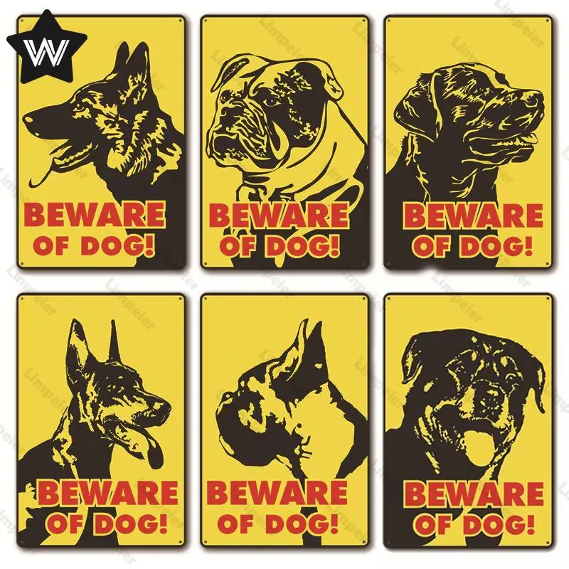 Warning Metal Sign Beware of Dog Tin Plate Caution Poster Vintage Wall Sticker Plaque for Garden Door | Дом и сад
