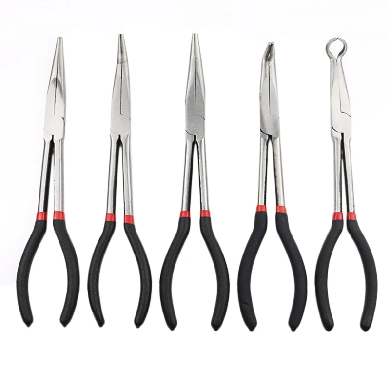 

TOP 5-Piece Set Of Multi-Function Stainless Steel 11-Inch Long Needle-Nosed Pliers Curved Nose Pliers Round Nose Pliers Auto Rep