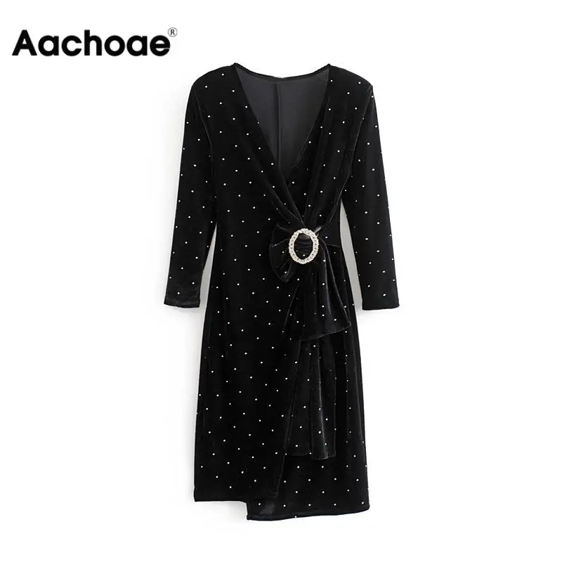 Женское элегантное платье в горошек Aachoae Черное мини-платье с рукавами три