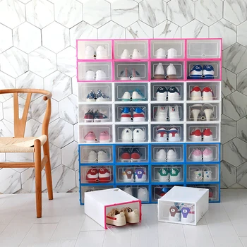 

6PCS Thickened Flip Transparent Shoes Drawer Case Plastic Shoe Boxes Stackable Box Storage Box Shoe Storage Organizer Man Woman