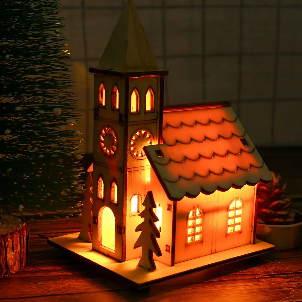 Маленький деревянный светодиодный дом освещенный салон для вечерние свадебные украшения Рождественские игрушки Рождественские украшения для дома