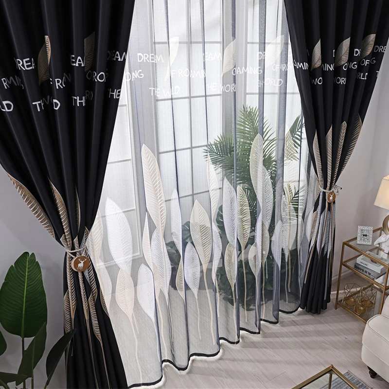 Современные занавески s для гостиной, тюль, роскошный принт с листьями, вуаль, шторы, оконная панель, затемненная занавеска для спальни, готовая