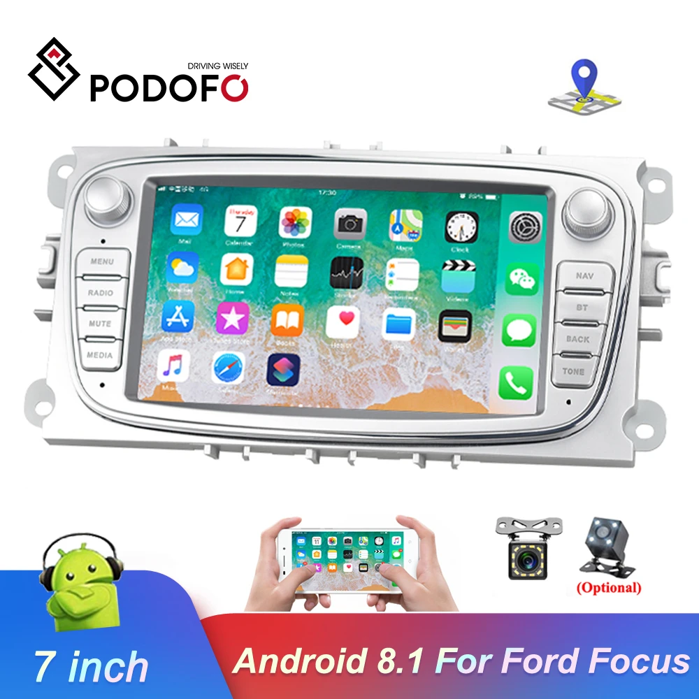 Podofo 2din Android 8.1 Car Multimedia player 7'' Autoradio Car Radio GPS Mirrorlink For Ford Focus Mondeo C-MAX S-MAX Galaxy II