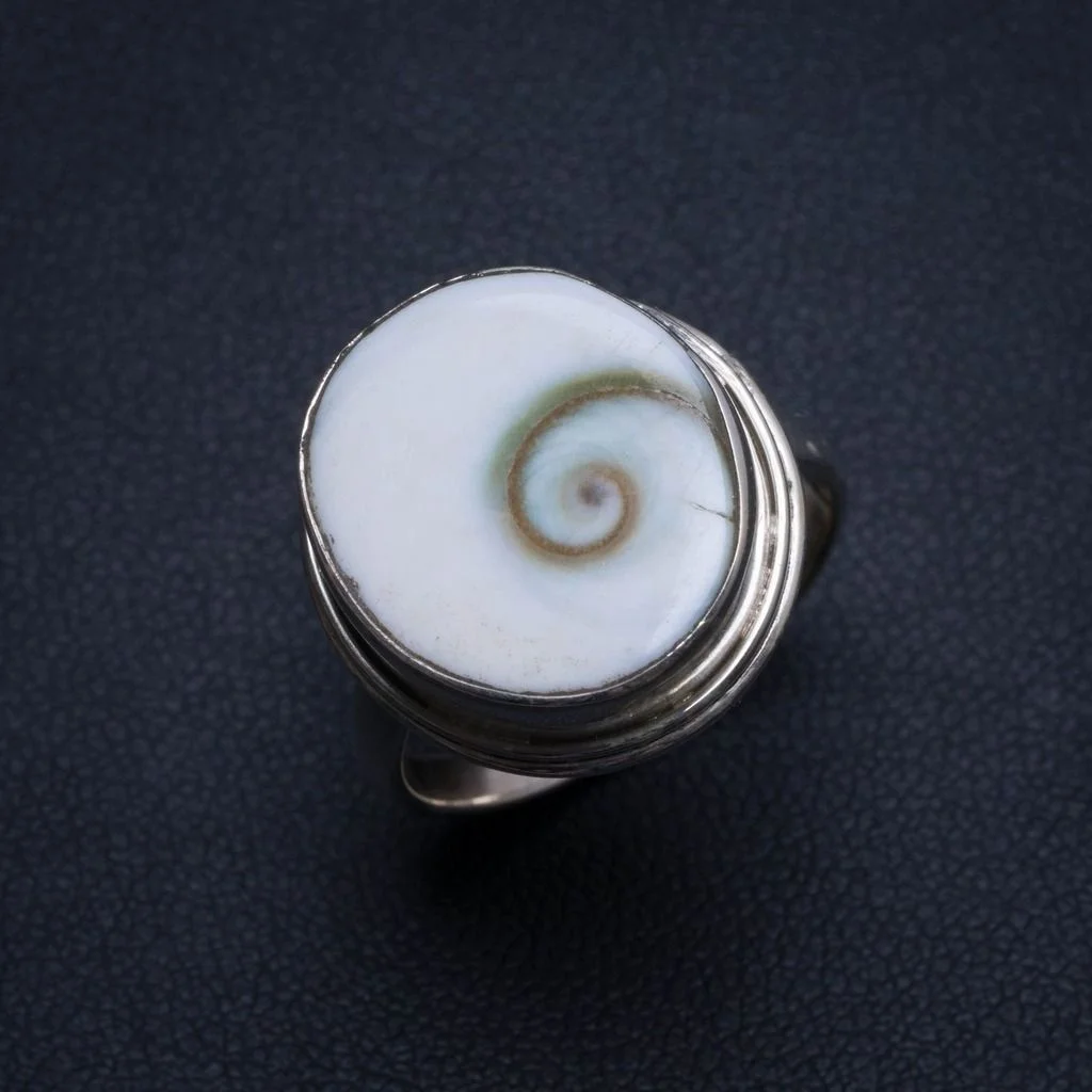 Natural Shiva Shell Handmade Indian 925 Sterling Silver Ring US size 7.75 T6017 | Украшения и аксессуары