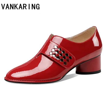 

women's patent leather buckle pumps spring summer woman slip on square toe chunky high heels female fashion ladies dress shoes