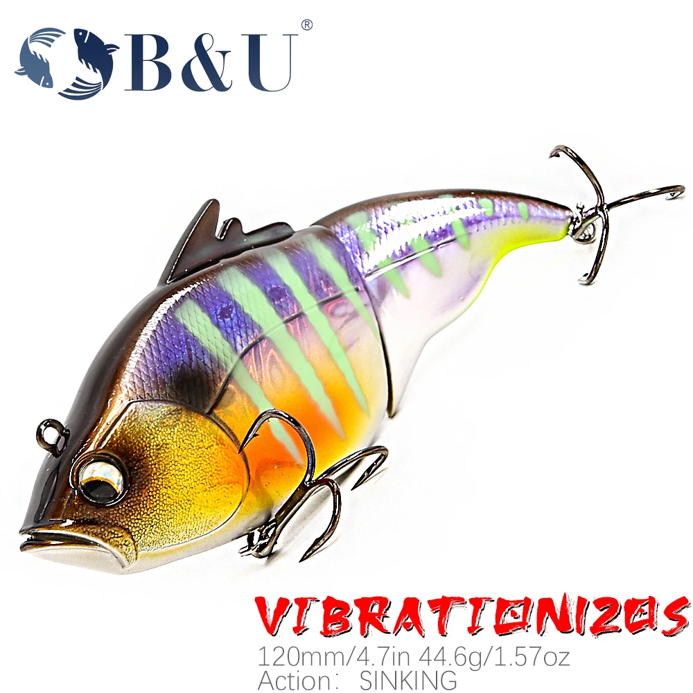 B&U 120mm Vibration Wobblers Fishing Lure Lipless Crankbaits Sinking Hard Bait Plastic Artificial VIB Bait Bass Fishing Tackle