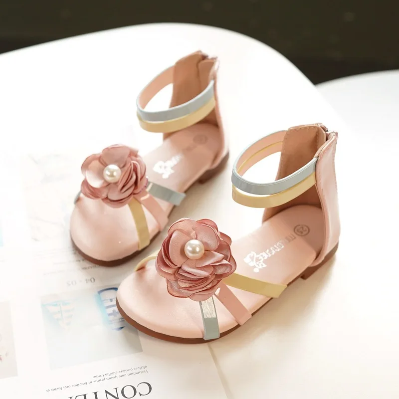 

Summer Outdoor Casual Rome Princess Sandals Korean-style Pearl Flower GIRL'S Shoes Girl Sandals Medium-small CHILDREN'S Shoes