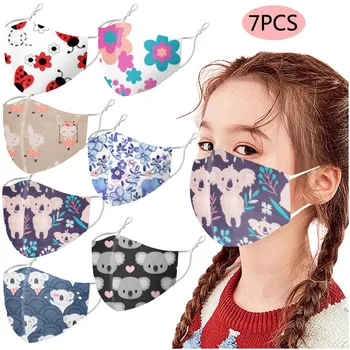 

7pcs Kids Cartoon Adjustable Washable Reusable Protective Face Mask Cover Anti-spitting Exhaust Sunscreen Protective Mask masque