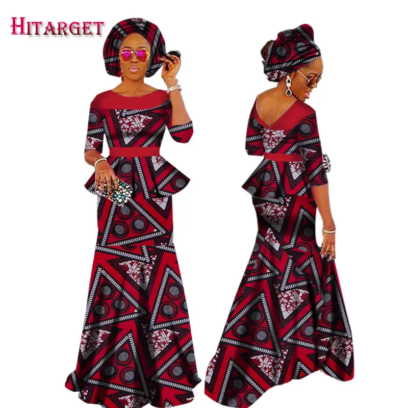 Autumn African Dresses for Women Private Custom Elegant Women African Dashiki Skirt Set+Head Scarf 3 Pieces Clothing WY1630
