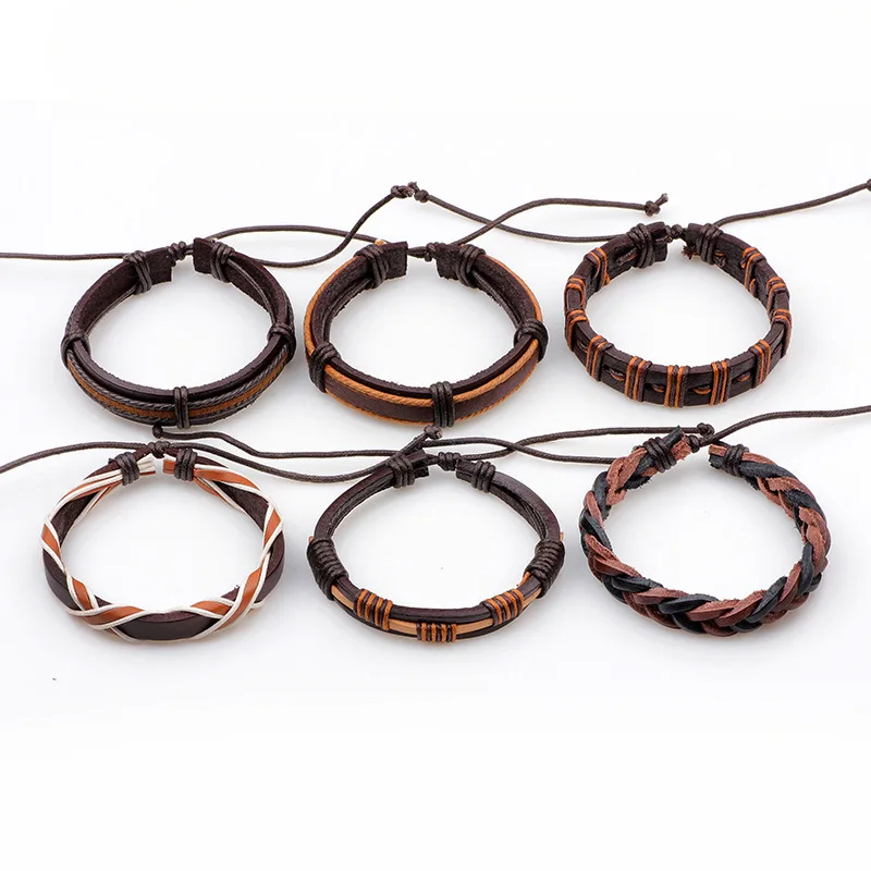 10 Styles Trendy Vintage Multilayer Handmade Leather Bracelets Leaf Anchor Aircraft Wood Beads Bracelets & Bangle Wholesale