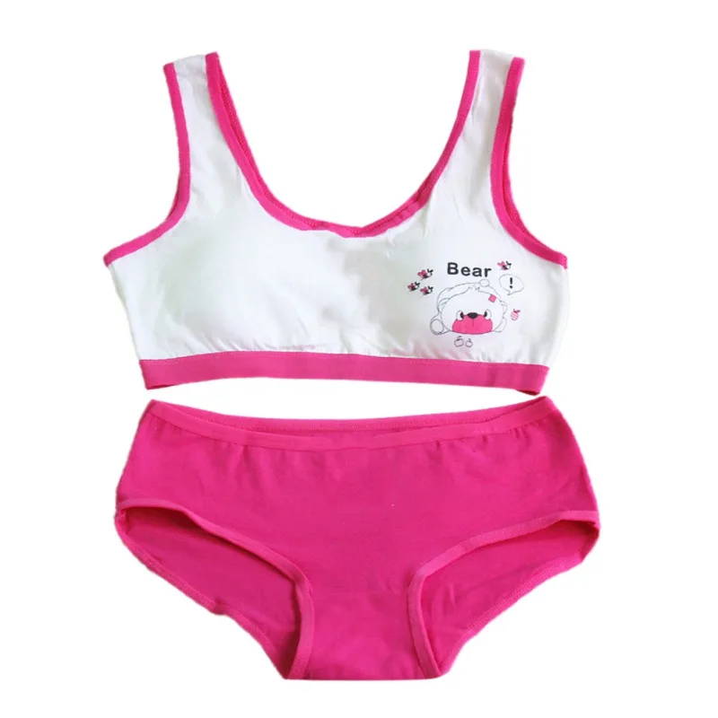 Girls Puberty Bra Set Children's Underwear Without Steel Ring Candy Color Training Bras for Teenagers Cotton Sport Underwear Set - Цвет: MR