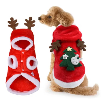 

Christmas Dog Clothes Red Flannel Hoodies Cute Elk Tree Pattern Winter Warm Costume for Small Big Dogs Pet Clothing