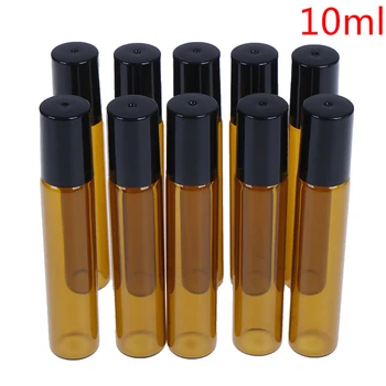 

2/5/10PCS Empty Amber Glass Essential Oil Roll On Bottle Vials With Stainless Steel Metal Roller Ball For Perfume Aromatherapy