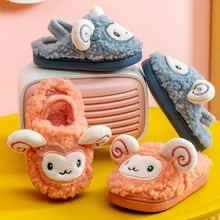 

Children Home Slippers Winter Cartoon Sheep Boys Girls Infant Toddler Indoor Cotton Shoes for 1-3y Anti Skid with Elastic Band