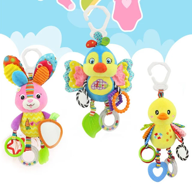 0-12 Months Plush Infant Toys Baby Development Giraffe Animal Handbells Rattles Handle Toys Stroller Hanging Teether Baby Toys 2