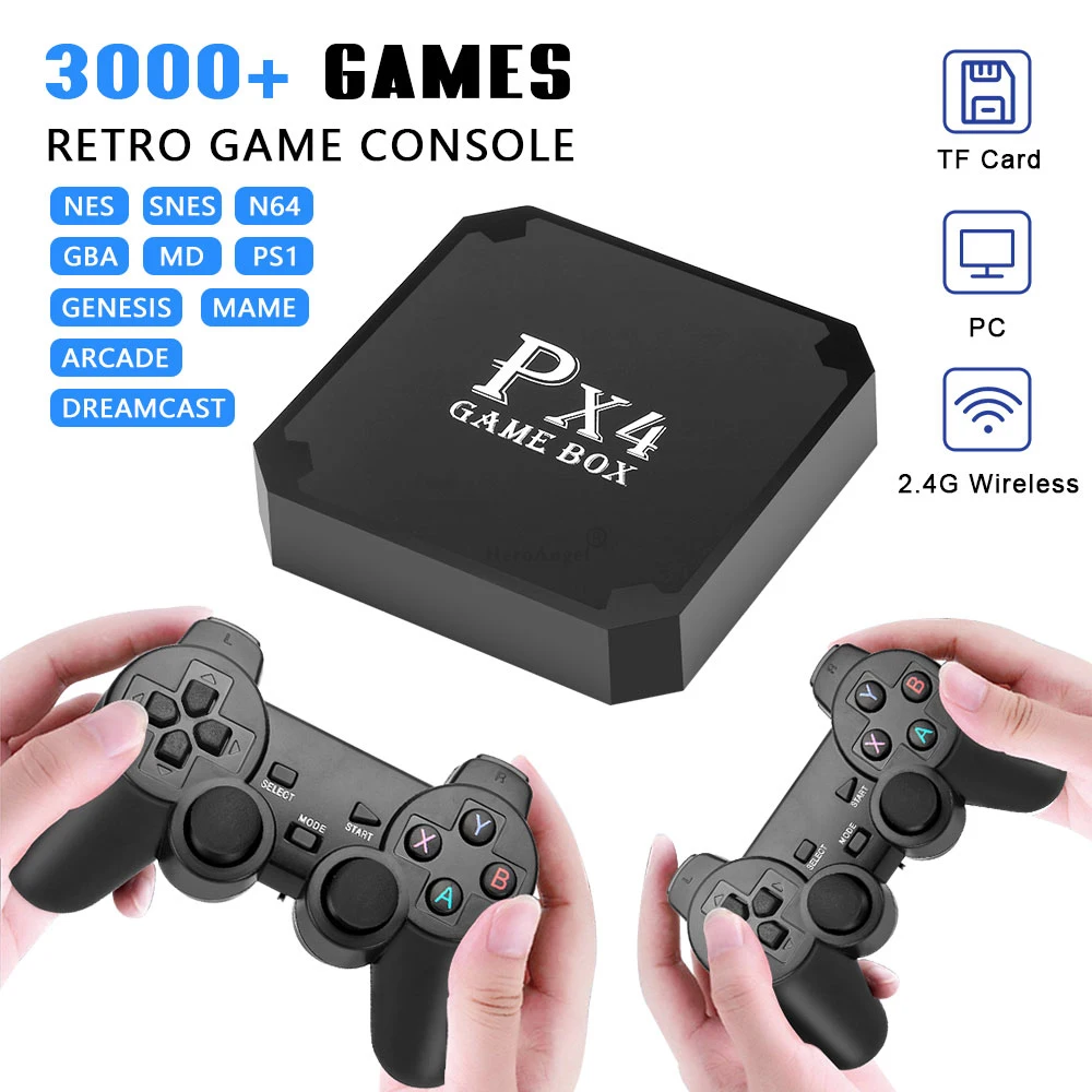 4000 Games 4K Games TV Video PX4 Game Console 2 4G Wireless Controller