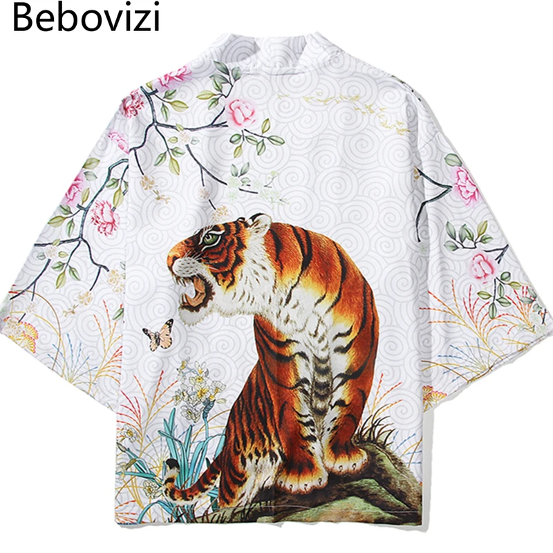 Shirts Male Cardigan Yukata Summer Harajuku Streetwear Samurai Costume Male Haori Kimono Men Japanese Tiger Print Traditional