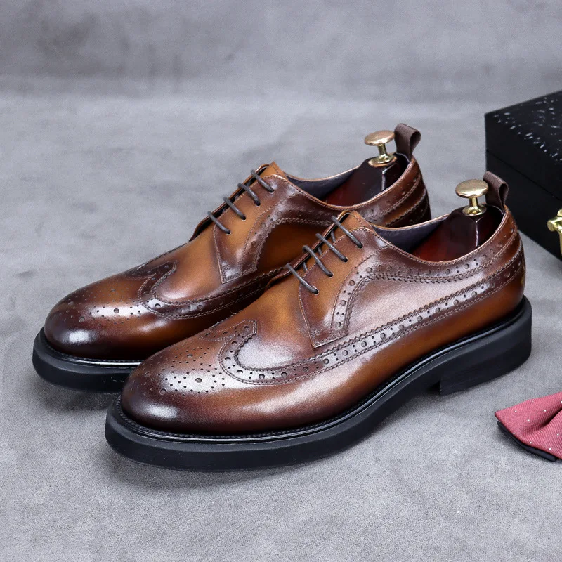 Joomra Men Knit Leather Wingtip Oxford Dress Shoes | Tall
