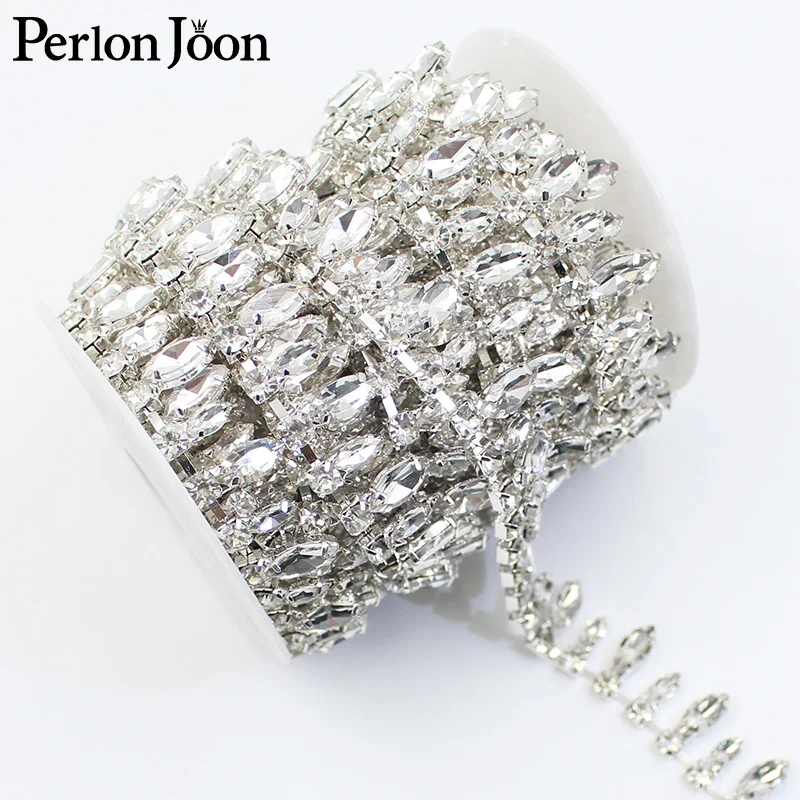 Silber Sauberes Glas Anhänger Strass Trim Wasser Tropfen Blatt Kristall Kette Braut Hochzeit Kleid Dekoration Zubehör ML145 – Detail 3