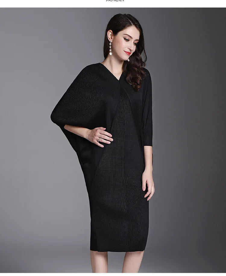 Summer Wear New Style Miyake Still Pleated Bat Sleeve Dress Loose And Plus-sized Pleat Dress 200 Wearable